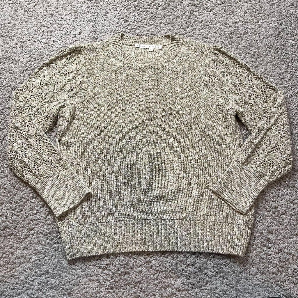 Veronica Beard Metto Pointelle Stitch Cotton Sweater Army/Khaki Size M
